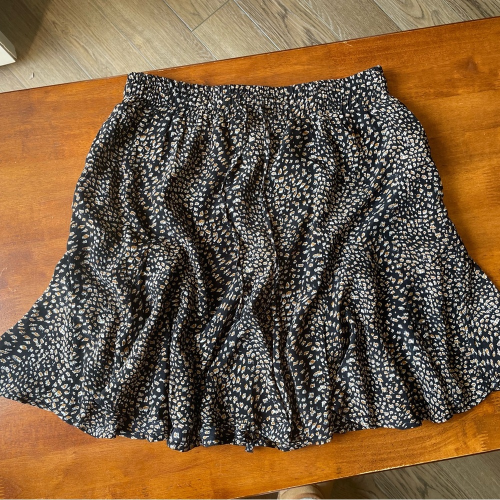 Listicle Black Leopard-Spot Skater Skirt with Tan Accents